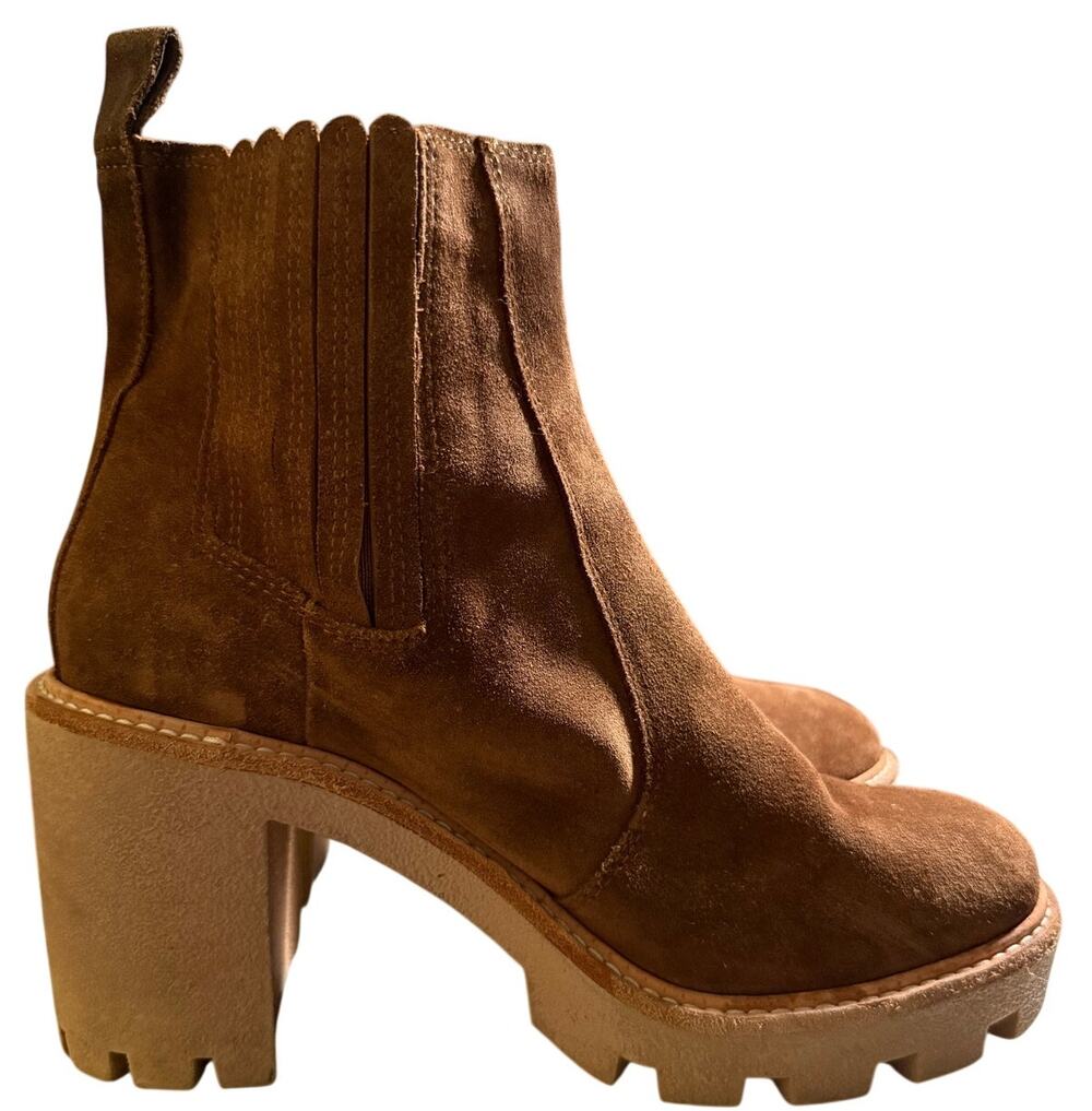 Gianni Bini Suede Lug sole Platform Ankle Chelsea Boots, Cognac, Women's Size 9